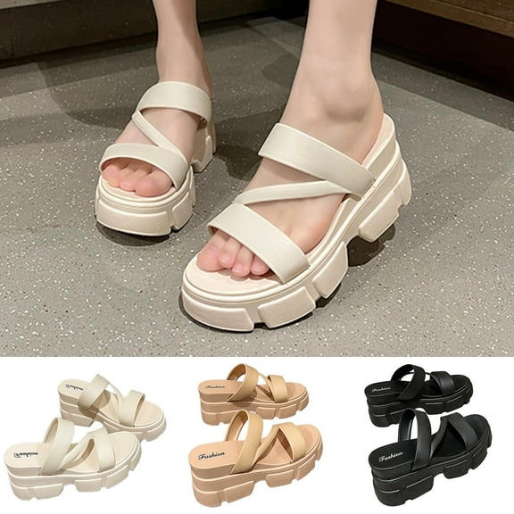 Busydd Womens Sandals Fashion Chunky Heel Summer Sandals Casual Open Toe Slip on Slides Heel Height 5cm/1.97inch