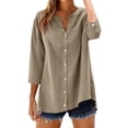 thumbnail image 3 of Vinsonshop Linen Shirts for Women Casual Summer Cotton Shirts Linen Blouse V Neck Work Blouse Linen Tunic Summer Gauze Shirts Loose-fit Cotton Top Casual Loose Basic Solid Coffee 5XL, 3 of 9