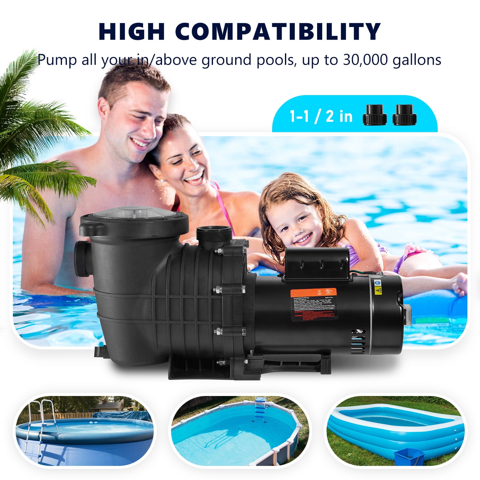 VEVOR Swimming Pool Pump, 1.5 HP 230 V, 1100 W Double Speed Pump for in/Above Ground Pool w/ Strainer Basket, 5400 GPH Max. Flow, Certification of ETL
