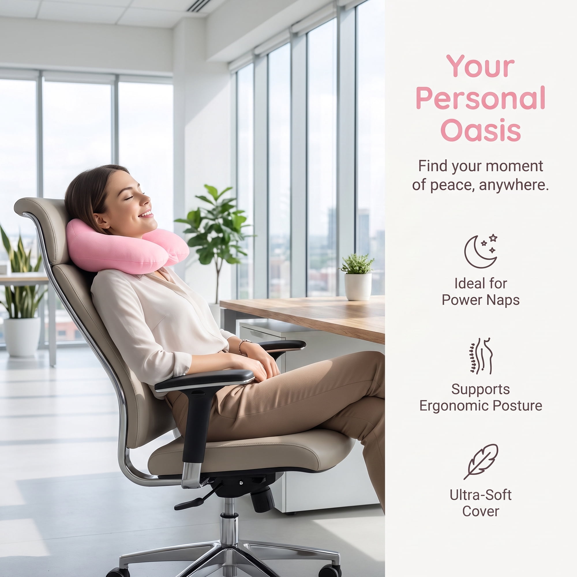 Unique Bargains Memory Foam U Shape Travel Neck Pillow Snap Closure Pink 12"x11"x5"