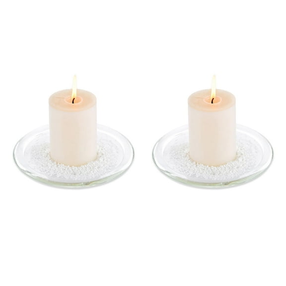 Glasseam Set of 2 Thickened Glass Candle Plates: 7 Inch Round Pillar Candle Holders for Home Decor, Wedding Centerpiece, Christmas Table Decorations (Heat Resistant & Drip Proof)