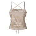 thumbnail image 5 of Women's Tennis Tanks Lace Slim Crop Backless Club Top Imitated Up Fit Silk Blouse for Party Yellow XL, 5 of 7
