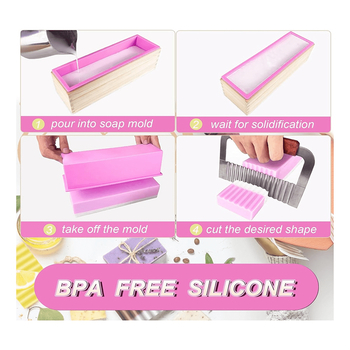 Soap Making Supplies - Flexible Rectangular Bread Mold with Wooden Box for Soap Making 47 Oz B