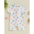 thumbnail image 3 of Biezeib Baby Rompers Pajamas Tractor/Flower Print Turn-Down Collar Short Sleeve Summer Sleepers Jumpsuit for Infan Boys Girls, 3 of 6