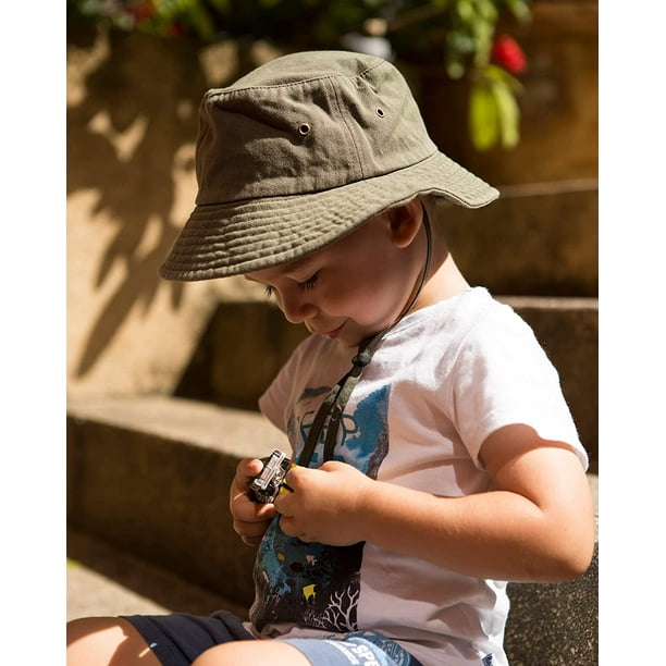 Ffiy Furtalk Kids Bucket Hat Cotton Summer Toddler Sun Hat For Boys Girls Bucket Hat With Strings Beige 