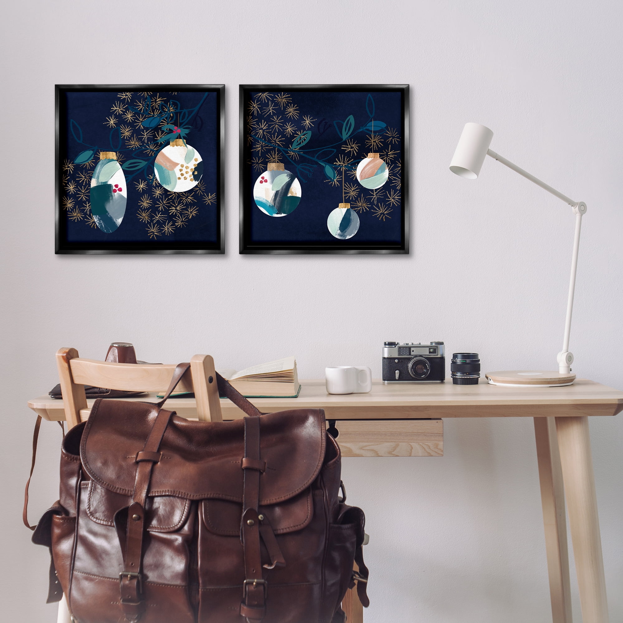 Stupell Industries Abstract Ornaments on Tree Holiday Painting Black Floater Framed Canvas Art Prints Wall Art, 18 x 18, Set of 2
