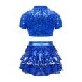 thumbnail image 2 of TTAO 2 Piece Dance Outfits Set Kids Girls Short Sleeve Crop Top with Tiered Skirt Jazz Ballroom Dancewear Blue 12, 2 of 5