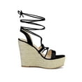 thumbnail image 3 of BLISSFUL STEP Sandales à Plateforme Espadrilles à Talon Compensé à Lacets pour Femmes Noir 7,5, 3 of 7