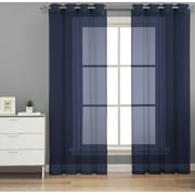 2PC GROMMET SOLID VOILE SHEER PANEL WINDOW CURTAIN TREATMENT DRAPE NEW DECOR Length 84/RUBY NAVY BLUE
