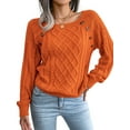 thumbnail image 2 of Women'S Casual Knitted Pullover Sweaters Long Sleeve Crew Neck Jumper Tops Orange XXL, 2 of 9