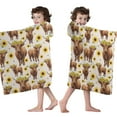 thumbnail image 4 of Beige Highland Cow Sunflower Pattern Hooded Bath Towel，50"x30" for Ages 3 To 12 Kids, Quick Dry Lightweight Soft Microfiber Hood Beach Towel Cover Up for Kids, 4 of 7