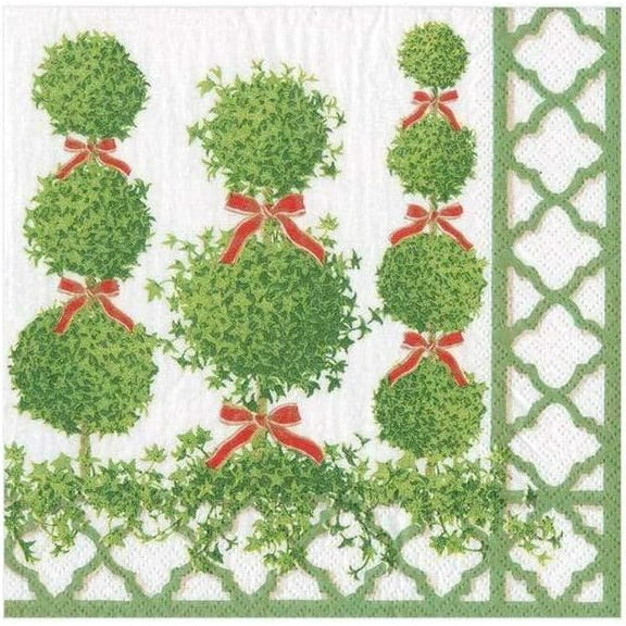 Topiaries Paper Cocktail Napkins Green Border