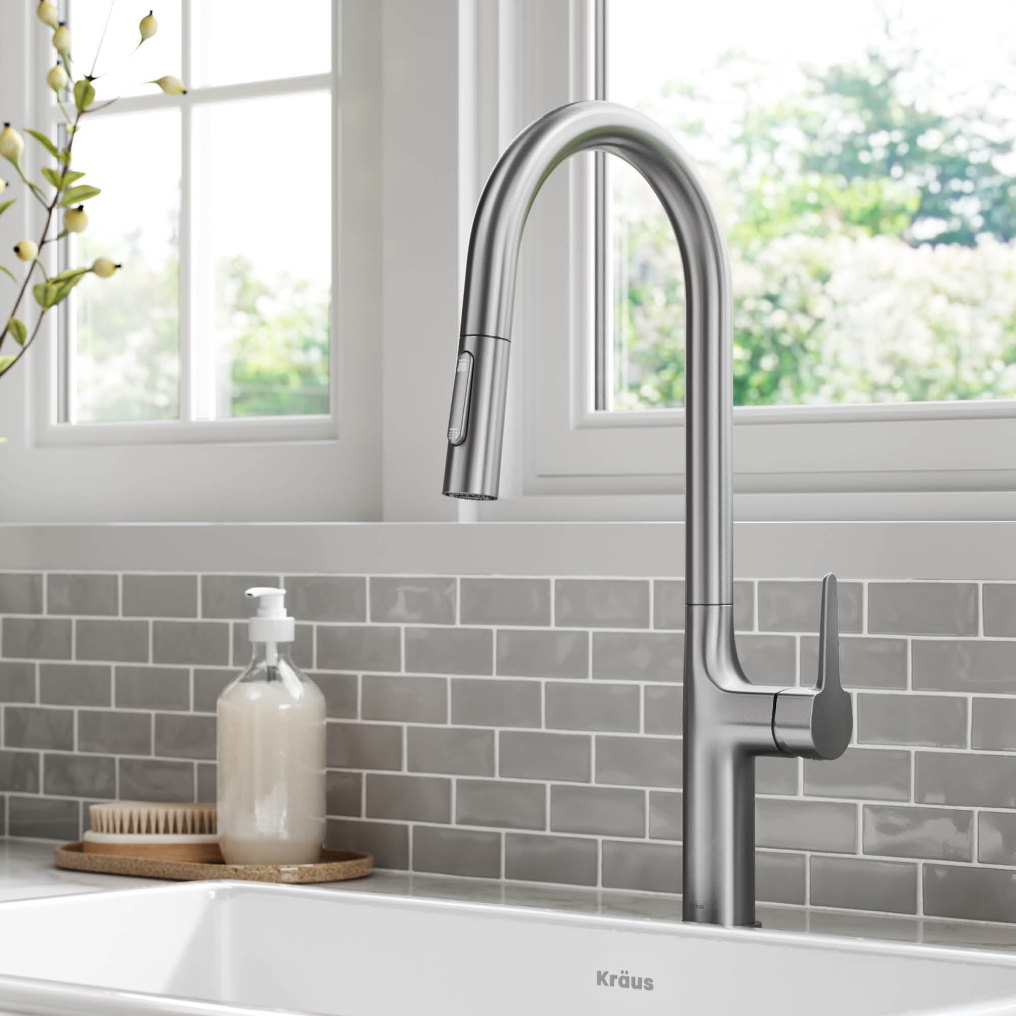 Kraus Oletto Tall Modern Pull-Down Single Handle Kitchen Faucet in Spot Free Stainless Steel