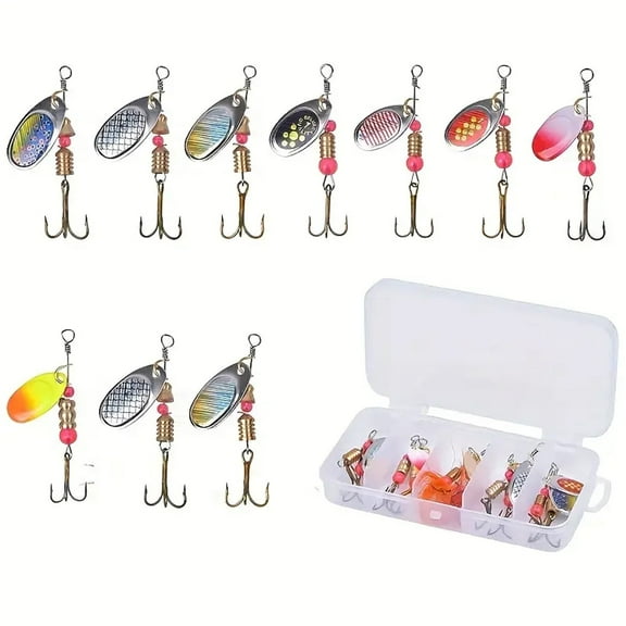 FORICOM 10 PCS Metal Lure Spinner with Two-Way Rotating Spoon System, Rooster Tail Fishing Lure with Flash Copper Body and Blade, Freshwater and Saltwater Blade Lure for Bass White Spotted Trout