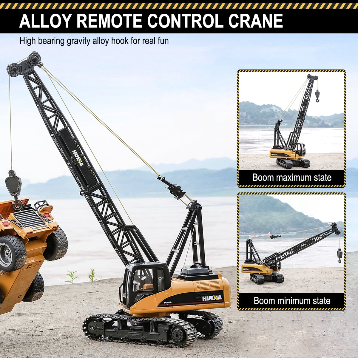 Fisca 1/14 Metal Hook Remote Control Crane Crawler Toys for Kids, 15 Channel RC Construction Vehicles Trucks Toys