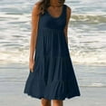 thumbnail image 2 of CQCYD Summer Dresses 2023, Women Printed Sleeveless Crew Neck Dress Loose Beach Dress Holiday Dress and Ankle Dress Leisure Sales Today Clearance Dark Blue XL, 2 of 5