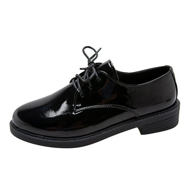 GEZHEN Round Toe Square Heel Solid Color Lace Up Shoes For Women Leisure Women's Artificial Leather Autumn Heels Shoes Non Slip Low Top Platform Shoes