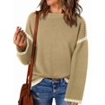 thumbnail image 1 of Suéteres para Mujer, Cuello Redondo Liso, Corte Holgado, Larga, Punto en Contraste, Jersey, Tops Caqui S, 1 of 9
