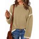 thumbnail image 1 of Suéteres para Mujer, Cuello Redondo Liso, Corte Holgado, Larga, Punto en Contraste, Jersey, Tops Caqui L, 1 of 9