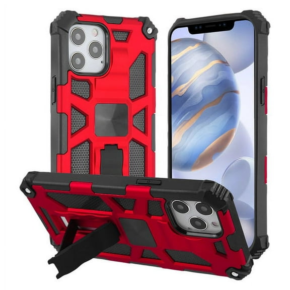 Apple iPhone 12 Pro Max /6.7" Phone Case Hybrid Armor Shockproof Heavy Duty with Kickstand Protective Rugged Dual Layers PC TPU Cover Red for iPhone 12 PRO MAX