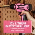 thumbnail image 4 of Juego de herramientas DEKOPRO, taladro inalámbrico rosa de 12 V para reparación del hogar para mujeres, 4 of 7