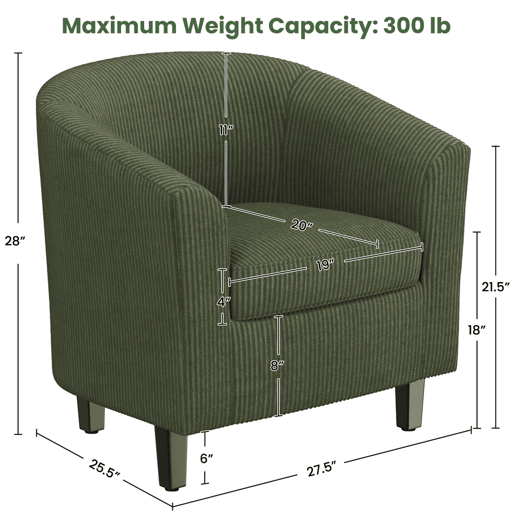 Renwick Upholstered Corduroy Fabric Accent Arm Chair for Living Room, Set of 2, Dark Green