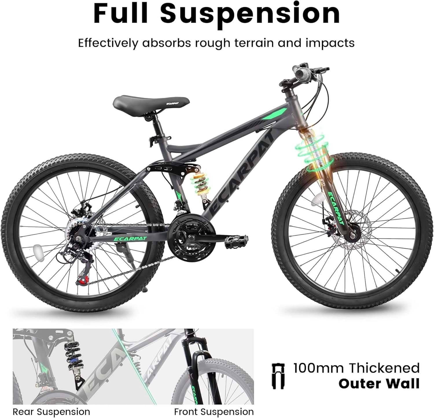 UPANBIKE Mountain Bike for Women Men Teens 24/26/27.5 Inch Wheels, Dual Full Suspension 21-Speed Steel Frame Birthday Gift Commuter to School Work Outdoor Sports Cycling