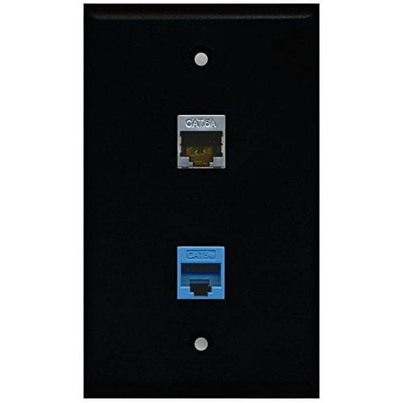 RiteAV - Black 1 Port Cat5e Ethernet Blue 1 Port Cat6a Wall Plate