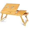 thumbnail image 3 of Laptop Desk for Bed Table,Bamboo Lap Desk,WLRETMCI Adjustable Breakfast Serving Bed Tray w/Drawer Foldable Bed Table for Sofa, Bed,Working Study Reading Eating, 3 of 9