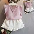 thumbnail image 2 of Auroural Girls Outfit Sets Size 6 Girls Clothes Size 6 Sets Girls Outfit Sets Summer Flying Sleeve Chiffon Solid Color Sleeveless Fresh Lace Shorts Two-Piece Set, 2 of 4
