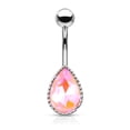 thumbnail image 3 of Belly Button Ring with AB Effect Tear Drop Glass Stone 14ga Surgical Steel Sold, 3 of 9