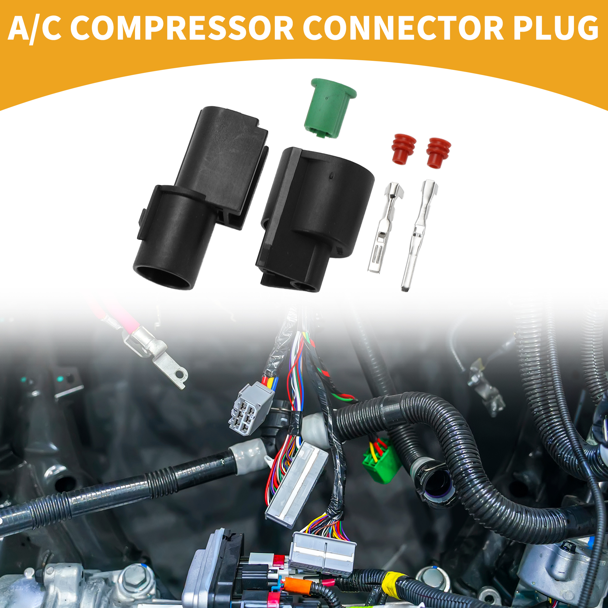 Unique Bargains A/C Compressor Connector Plug for Hyundai Plastic Black Waterproof
