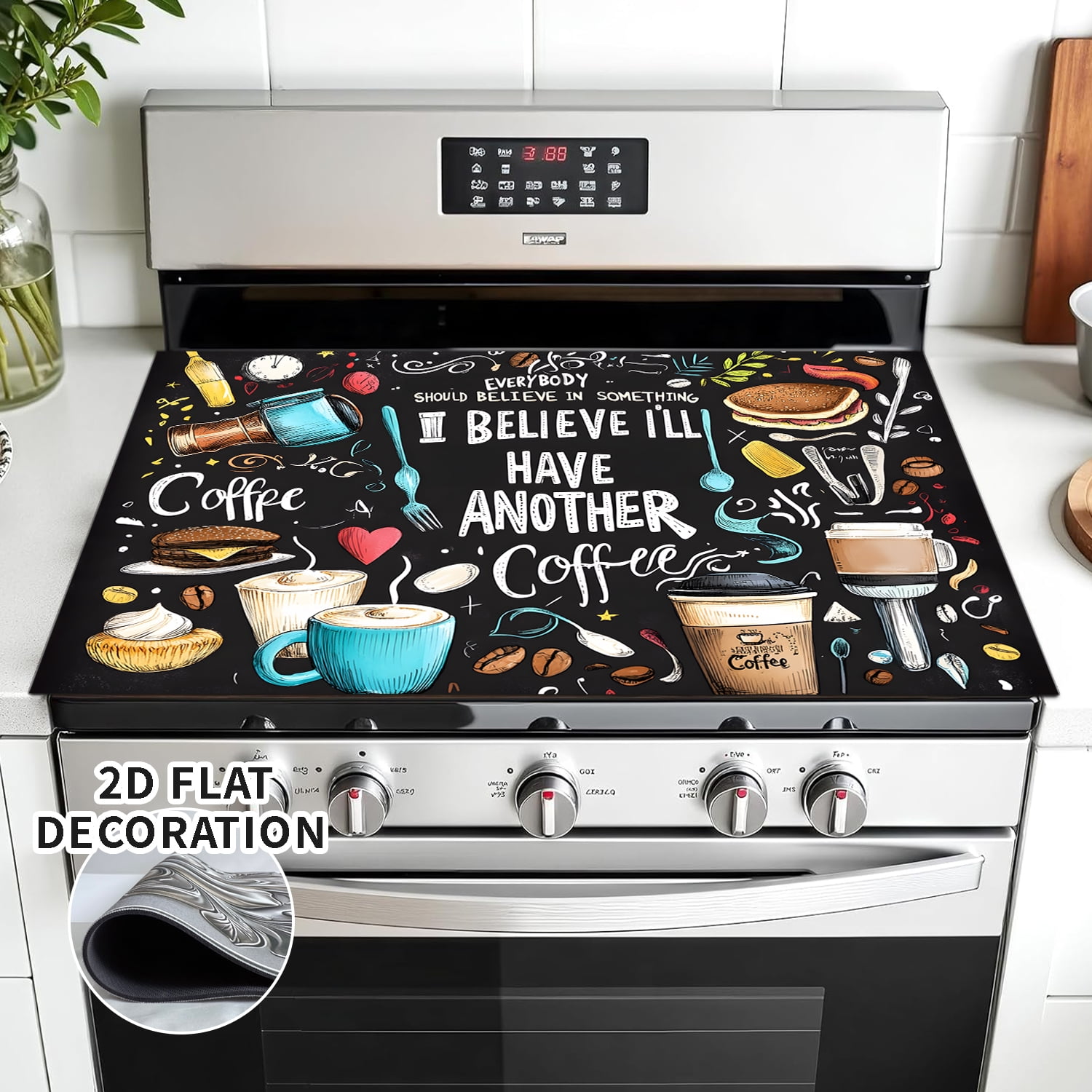 Stove Top Cover for Electric Stove 28 "x 20 ", coffee pattern Heat Resistant Glass Top Stove Cover Protector, Induction Cooktop Protector Stove Top Covers Mat, Kitchen Flat Stove Top Covers