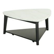 Furniture of America Dorth Marble Top 1-Shelf Triangle Coffee Table with Casters, White and Black