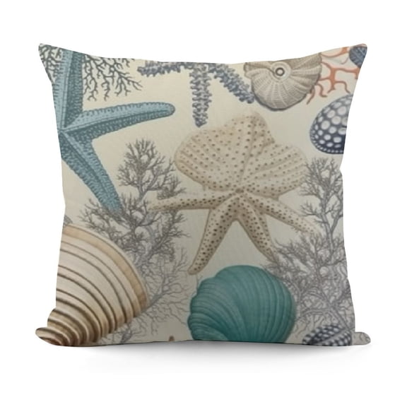 YINGXI Summer Beach Throw Pillow Covers Ocean Themed Coral Starfish Seashell Conch Decorative Pillow Cases Summer Outdoor Nautical Coastal Cushion Cover for Couch Bed Sofa 12x12in