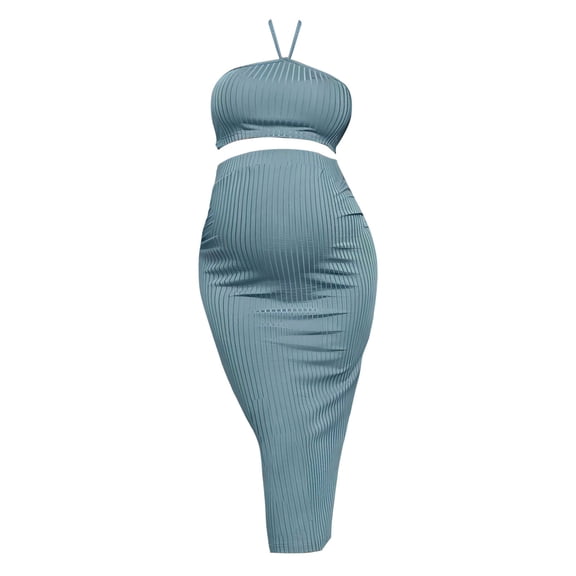 Plus Size Maternity Dress Ribbed Knit Suspender Top Pencil Skirt Set for Pregnant Women Comfortable Stretchy Outfit