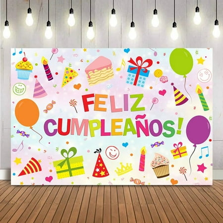 Image of Feliz Cumpleaños Background Gifts Cake Customize Photo Backdrop Photocall Newborn Children Kids Birthday Party Decoration Banner