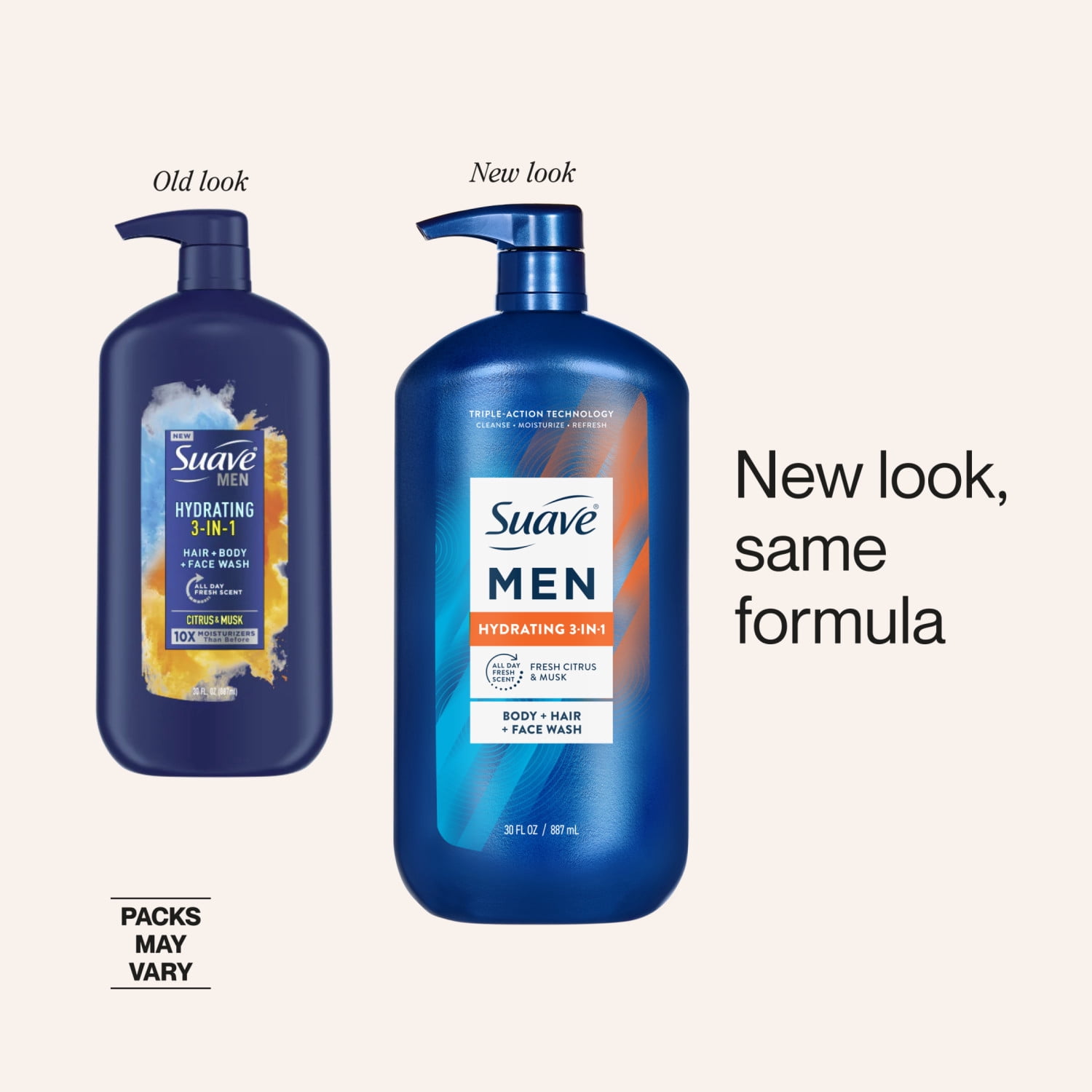 (4 pack) Suave Men Hydrating 3-in-1 Body + Hair + Face Wash with Glycerin & Vitamin E, 30 FL OZ