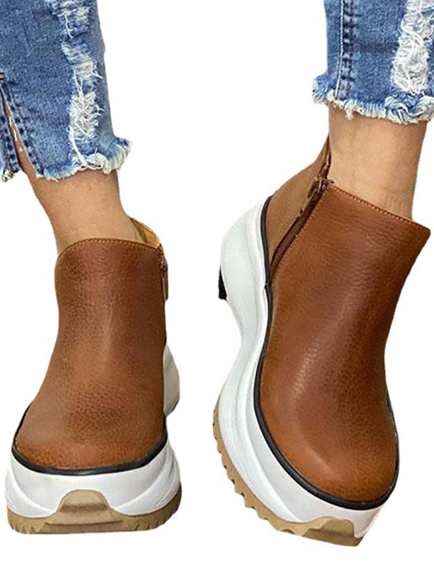Women Wedge High Heel Platform Lace White Creeper Elegant Pumps Slip On Shoes Sz 