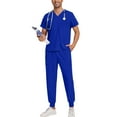 thumbnail image 2 of Scrubs for Men Set 2026 Spring Summer V-Neck Scrub Top & Jogger Scrub Pants Stretch Nursing Workwear Quick Dry Medical Uniform Suits with Multi Pocket for Doctors, Nurses Royal Blue L, 2 of 5