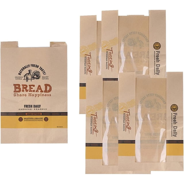 Bakery Bags with Window 50Pack Toast Bread Bags Large Kraft Paper Loaf Packaging Bread Storage Bags For Homemade Bread Cookie Snack Treat Packaging Bags with 50 PCS Seal Stickers (Kraft BREAD)