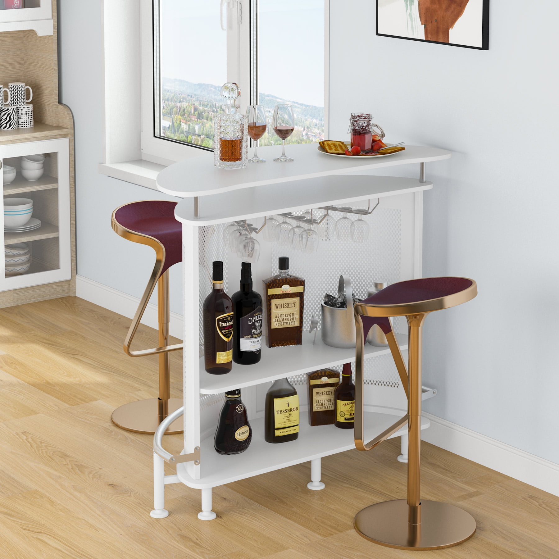 bus Dor pantoffel Tribesigns Bar Unit with Metal Mesh Front, Modern Home Liquor Bar Table  with Wine Glass Holders Storage and Footrest, Ideal for Home/Kitchen/Bar/Pub  - Walmart.com