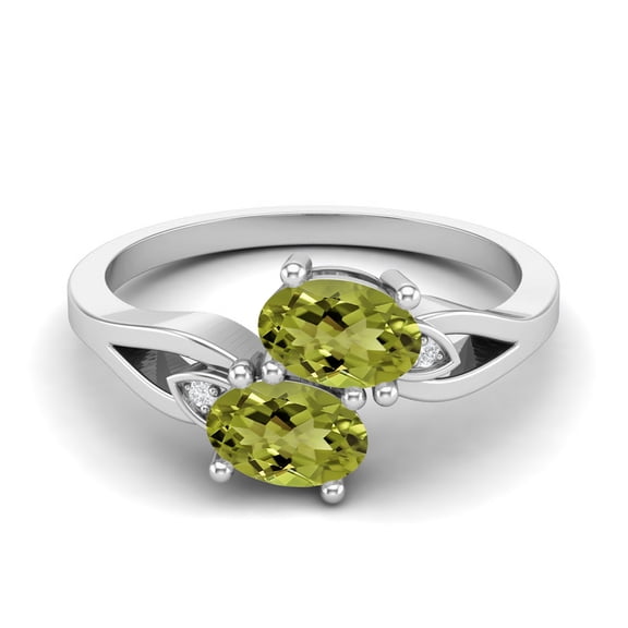 6X4mm Oval Peridot 925 Sterling Silver Dual Stone Bypass Women Valentines Day Gifts Ring
