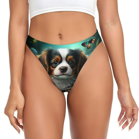 Thongs for Women - Cute Flower Puppy Butterfly No Show Seamless Womens Thongs Underwear  Soft Stretch G String Thongs for Women Cuteness Ladies Thong Bikini Panties Briefs