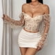 thumbnail image 3 of Top de moda para mujer con bordado de malla de retazos, top de manga larga de corte bajo, top de poliéster para mujer, 3 of 6