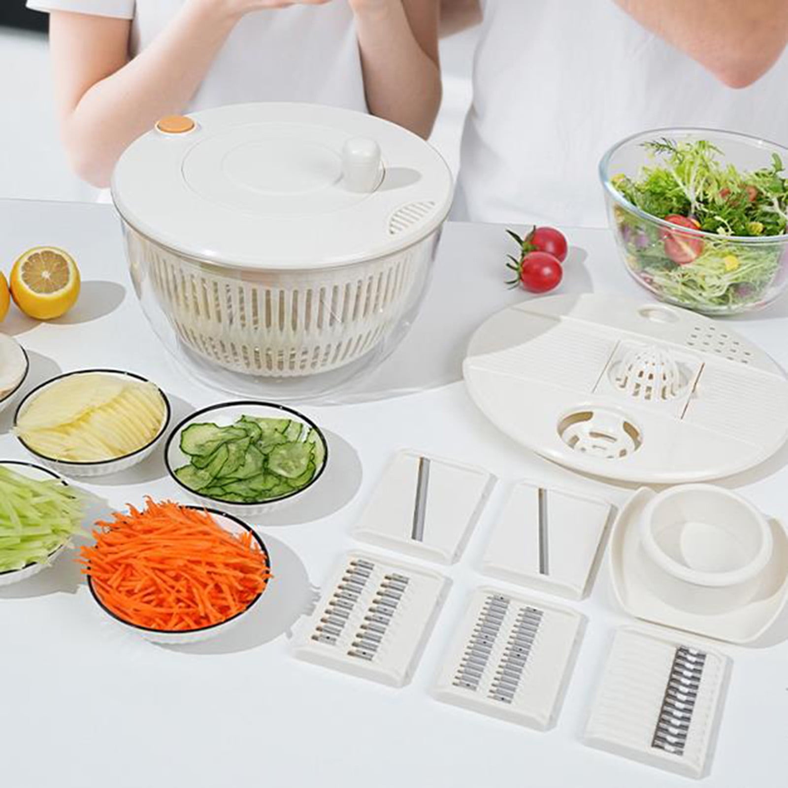 Vegetable Chopper Multifunctional Kitchen Slicer Manual Spinner Salad Shredder Food Processor Strainer Bowl with Multiple Blades Safety Guard Efficient Meal Prep Tool for Fruits Vegetables