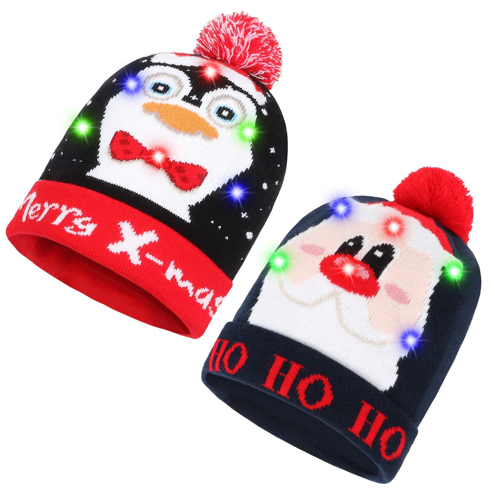 Christmas LED Beanie Hat Battery Sweater Unisex Head Light Up Knitted Party Hat 