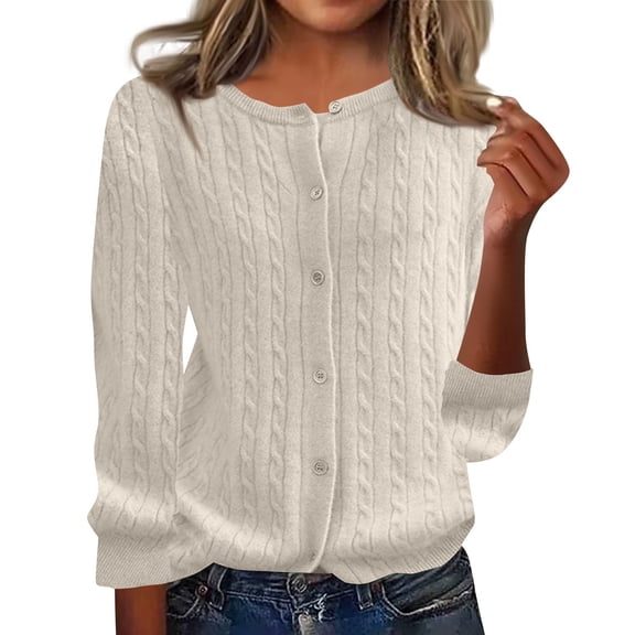 Women's Classic Cable Knit Cardigan Sweater Soft, Warm, Button-Down, Long Sleeve, Casual Wear, Red, All Sizes