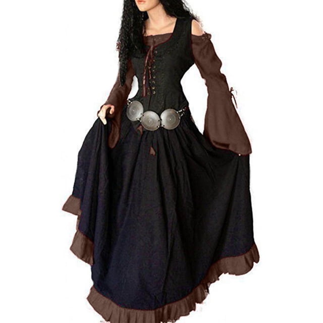 FcBaudy Robes pour Femmes, Robes d'Été pour Femmes Médiévales Européennes et de Cour Coupe Ajustée à Lacets Ourlet Grand Robe Patchwork Ensemble Robe Femme