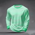 thumbnail image 2 of Striped Long Sleeve Crew Neck T Shirt Casual Print Tee Soft Breathable Daily Wear Top Mint Green L, 2 of 5